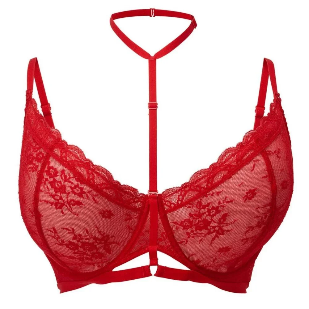 Killstar ✦ Sheer Evil Bra & Panty Set ✦ Scarlet Lace Choker Strap Gothic NWT - Picture 3 of 8